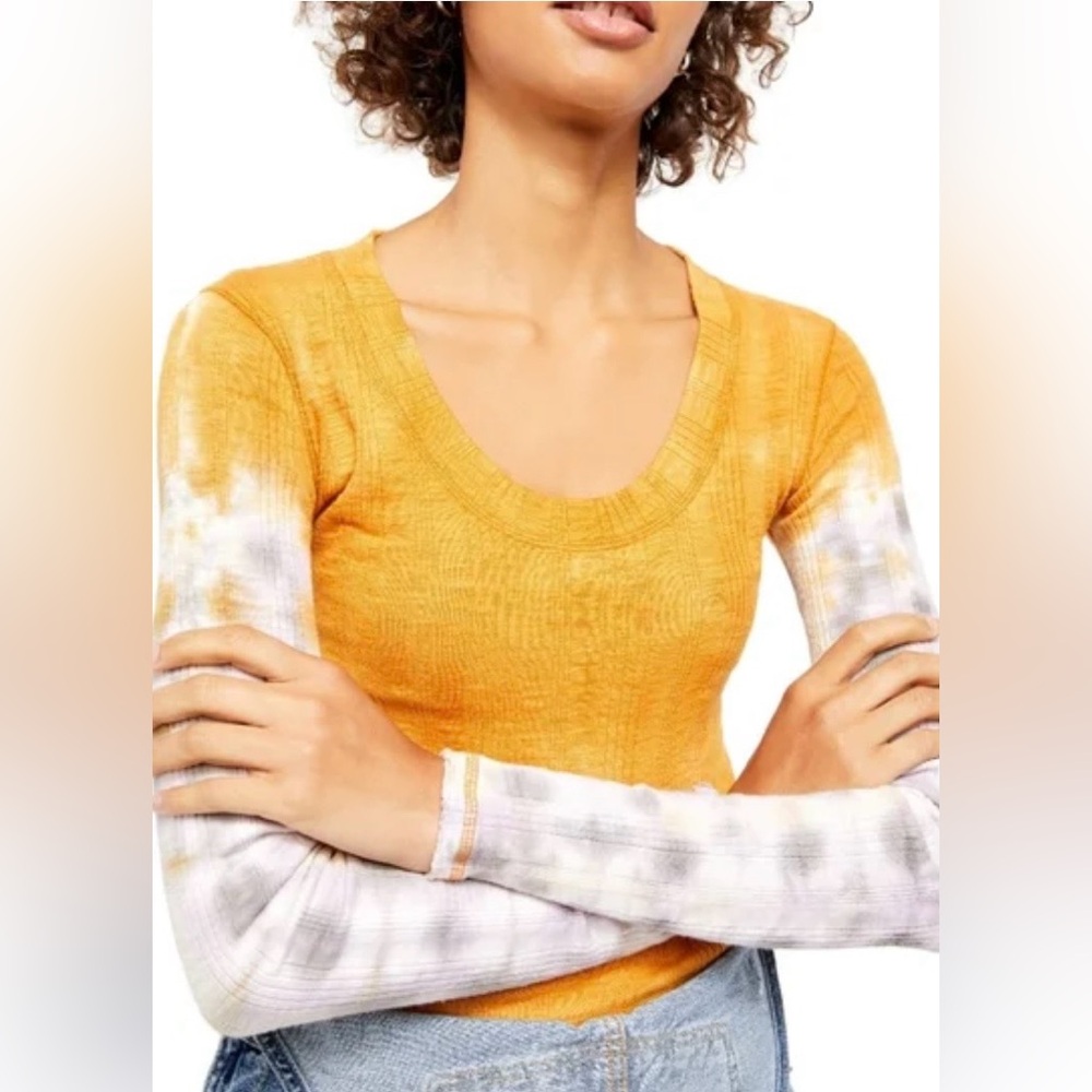 Free People We The Free Big Sur Long Sleeve T-Shirt -Color Mustard Yellow Sz L